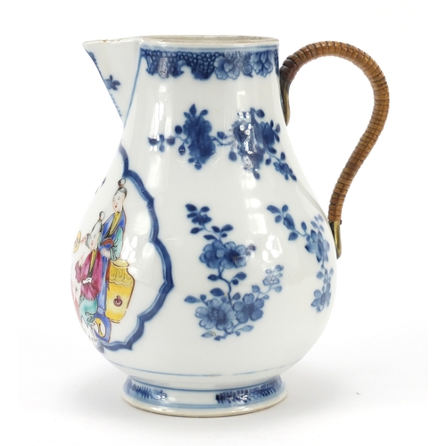 315 - Chinese porcelain sparrowbeak jug, hand panted in the famille rose palette with two mother with chil... 