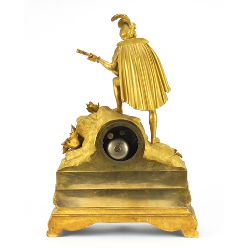 9 - French Empire ormolu figural mantel clock striking on a bell by Alexandre Roussel, mounted with a cl... 