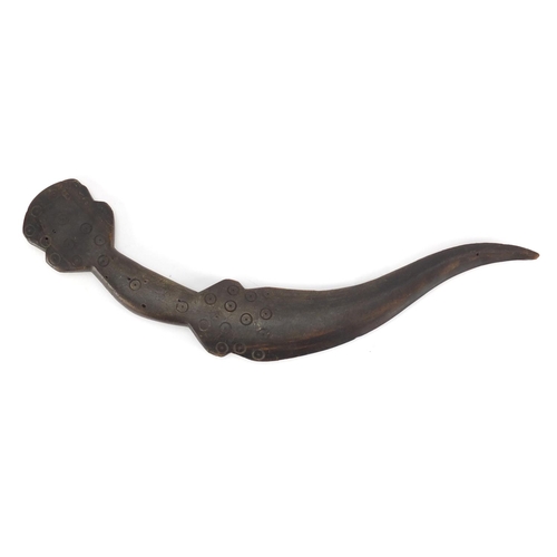 84 - Horn carving of a dagger, possibly rhinoceros horn, 31cm in length, 131.0g