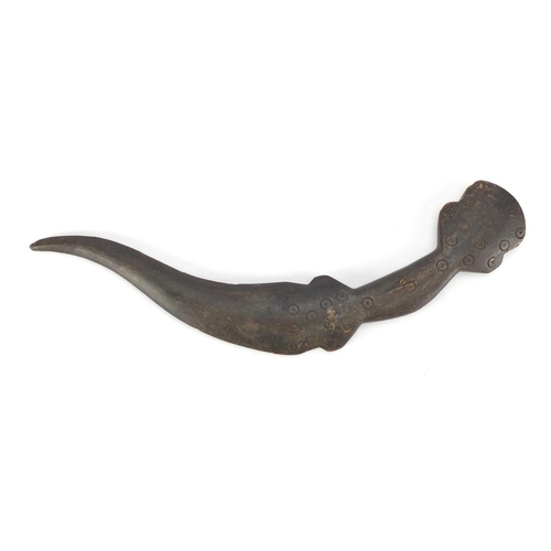 84 - Horn carving of a dagger, possibly rhinoceros horn, 31cm in length, 131.0g