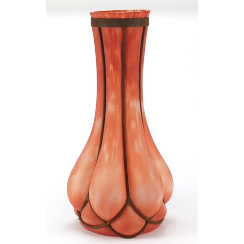 245 - Large red art glass vase with strap work, 51cm high