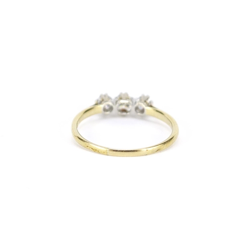 683 - 9ct gold diamond three stone ring, marked Bravington's to the band, size R, 1.9g