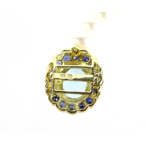 697 - Single string pearl necklace with 9ct gold blue stone and sapphire clasp, 44cm in length, 21.0g