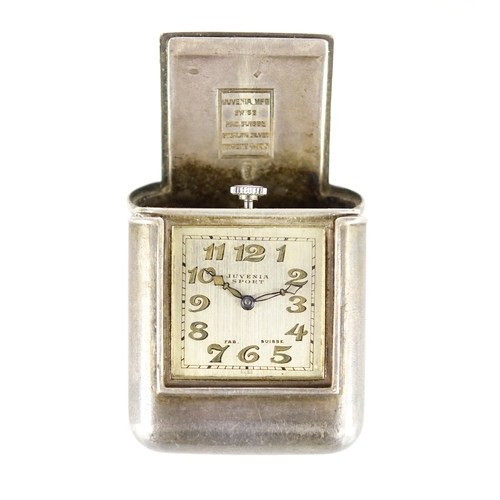 737 - Art Deco Juvenia silver travel watch, numbered 71512, impressed marks to the case, 4.8cm in length