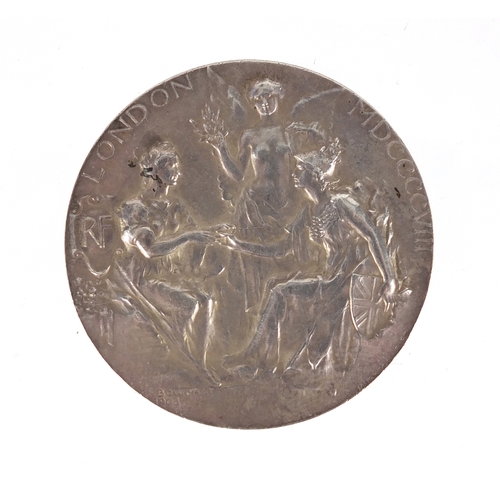 204 - Franco British Exhibition 1908 silver medal by F Bowcher, 5cm in diameter, 62.1g