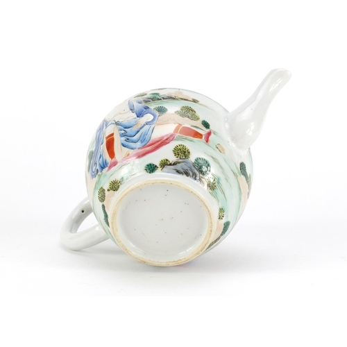 305 - Chinese porcelain teapot, hand painted with two nude European females in a landscape, 14cm high