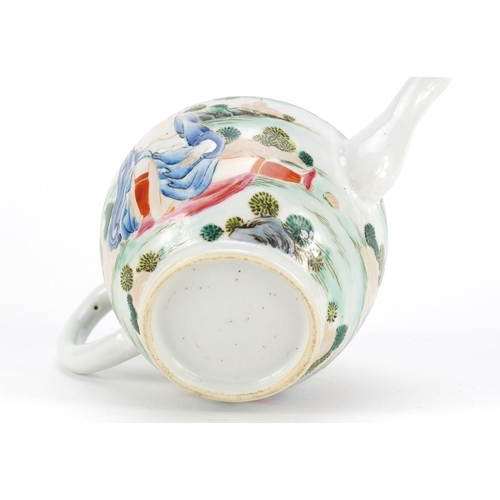 305 - Chinese porcelain teapot, hand painted with two nude European females in a landscape, 14cm high