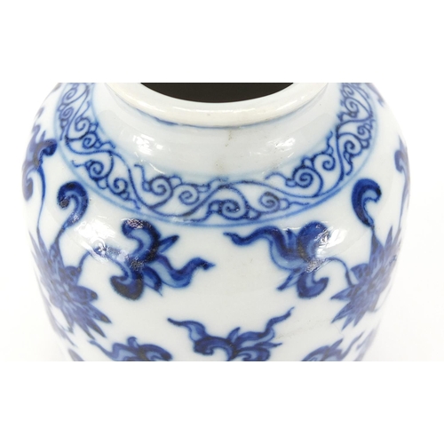 320 - Chinese blue and white porcelain vase, finely hand painted with flower heads and foliage, six figure... 