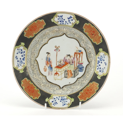 322 - Chinese porcelain plate, finely hand painted in the famille rose palette with two young girls within... 