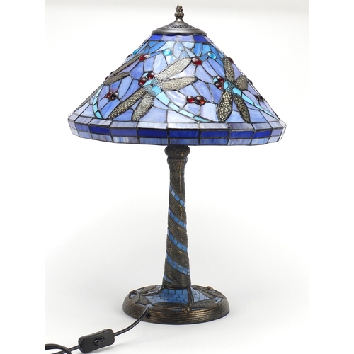 2015 - Tiffany design dragonfly table lamp with shade, 58cm high