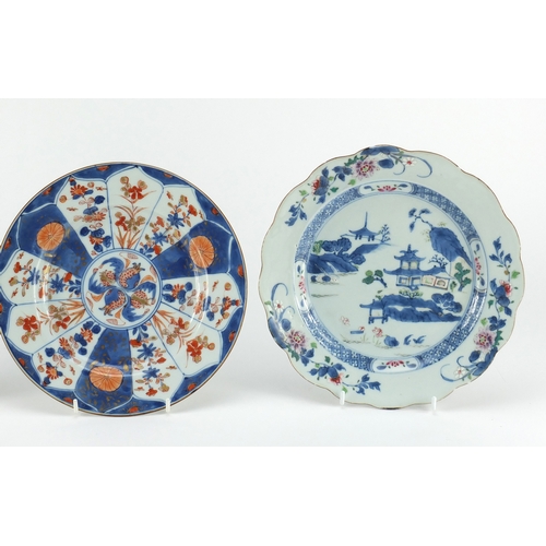 334 - Three Chinese porcelain plates including two hand painted with river landscapes, the largest 23cm in... 