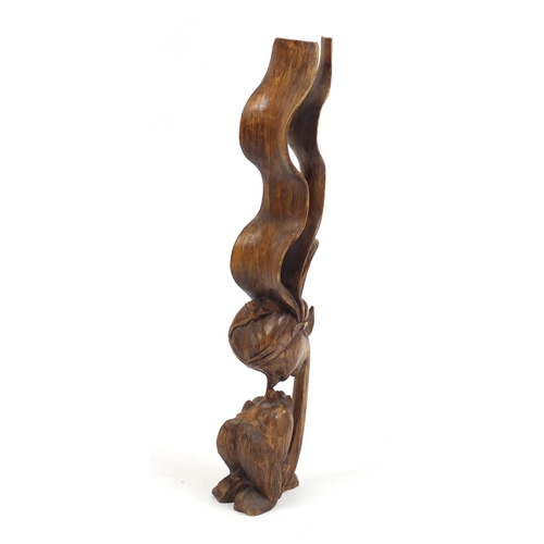 2048A - Floor standing carved wood sculpture of embracing figures, 83cm high