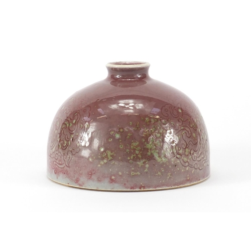 352 - Chinese porcelain peach bloom glazed Taibai Zun water pot of beehive form, incised under glaze with ... 