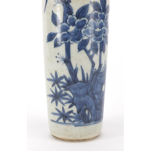 353 - Chinese blue and white porcelain vase, hand painted with birds amongst blossoming trees, 23cm high