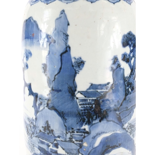 360 - Chinese blue and white porcelain vase, hand painted with a continuous river landscape, 30.5cm high