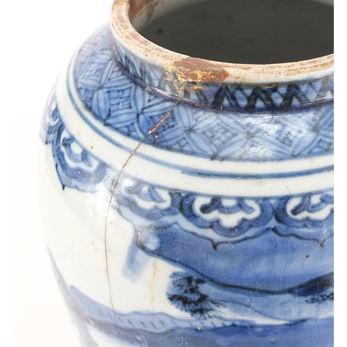 360 - Chinese blue and white porcelain vase, hand painted with a continuous river landscape, 30.5cm high