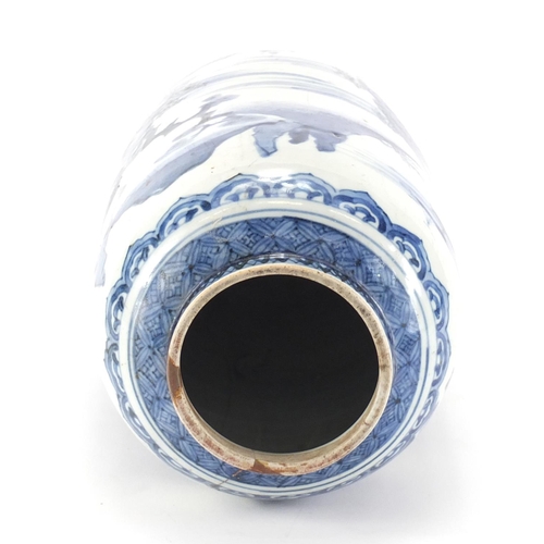 360 - Chinese blue and white porcelain vase, hand painted with a continuous river landscape, 30.5cm high