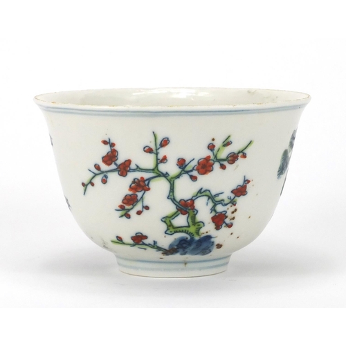 362 - Chinese porcelain bowl hand painted depicting three trees, six figure character marks to the base, 1... 