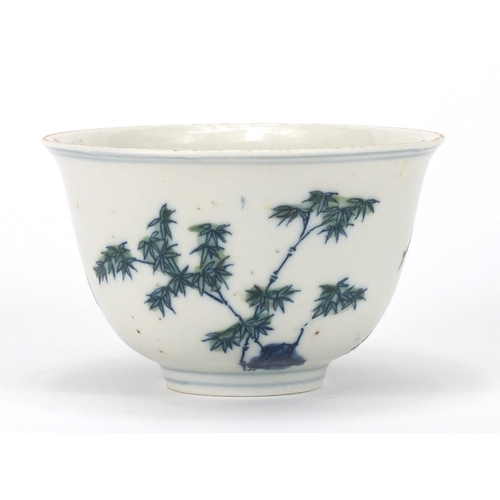 362 - Chinese porcelain bowl hand painted depicting three trees, six figure character marks to the base, 1... 