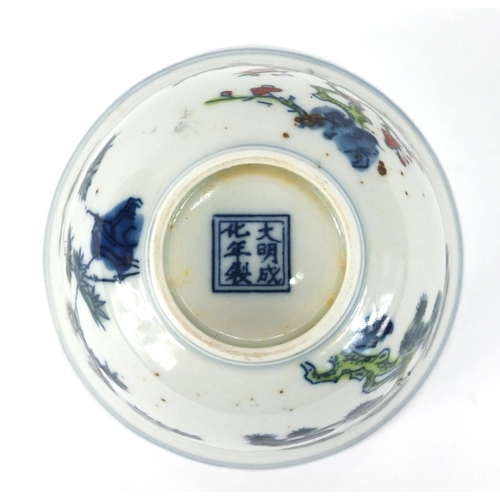 362 - Chinese porcelain bowl hand painted depicting three trees, six figure character marks to the base, 1... 