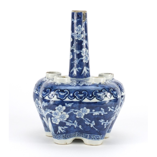 363 - Chinese blue and white porcelain tulip vase, hand painted with prunus flowers, 26.5cm high