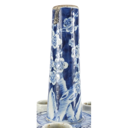 363 - Chinese blue and white porcelain tulip vase, hand painted with prunus flowers, 26.5cm high