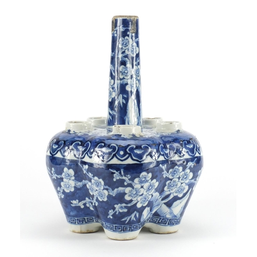 363 - Chinese blue and white porcelain tulip vase, hand painted with prunus flowers, 26.5cm high