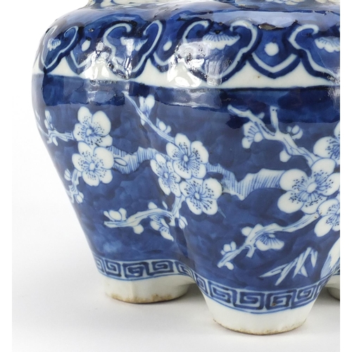 363 - Chinese blue and white porcelain tulip vase, hand painted with prunus flowers, 26.5cm high