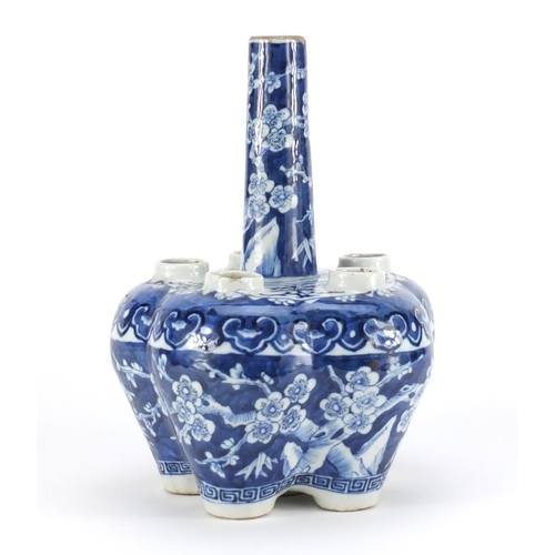 363 - Chinese blue and white porcelain tulip vase, hand painted with prunus flowers, 26.5cm high