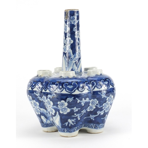 363 - Chinese blue and white porcelain tulip vase, hand painted with prunus flowers, 26.5cm high