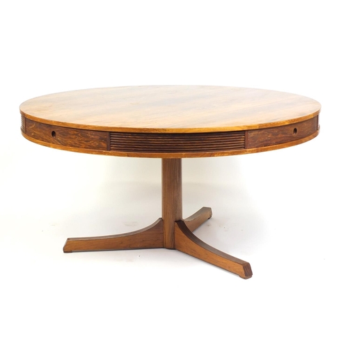 2009 - 1960's Archie Shine rosewood Bridgford drum table by Robert Heritage, fitted with four drawers above... 