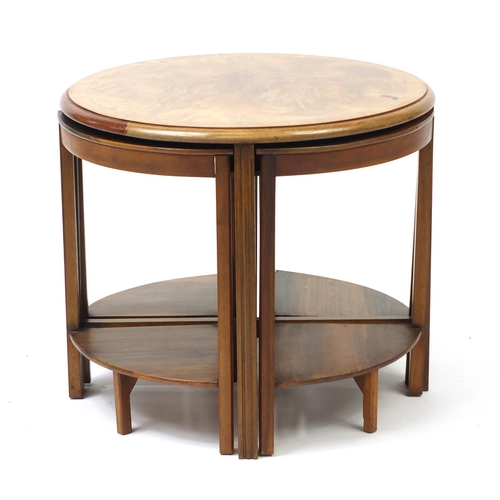 2031 - Circular nest of five Art Deco walnut occasional tables, 53cm high x 60cm in diameter