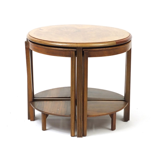 2031 - Circular nest of five Art Deco walnut occasional tables, 53cm high x 60cm in diameter