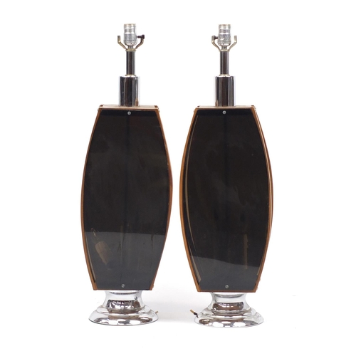 2050 - Pair of Scandinavian design teak, Perspex and chromed lamps, each 75cm high