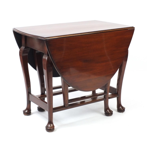 2033 - Queen Anne style walnut drop leaf table with pad feet, 75cm H x 57cm W (folded) x 92cm D