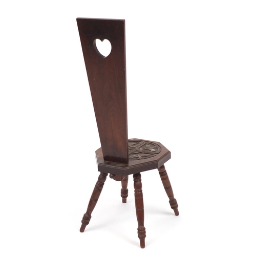 2036 - Carved oak spinning chair 1895, 93cm high
