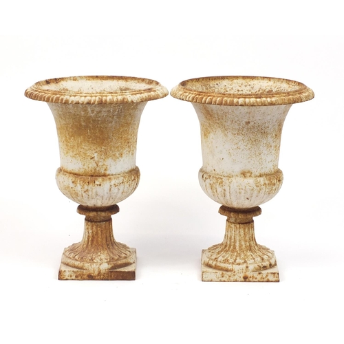 2005 - Pair of French cast iron campana urn planters, 48.5cm high