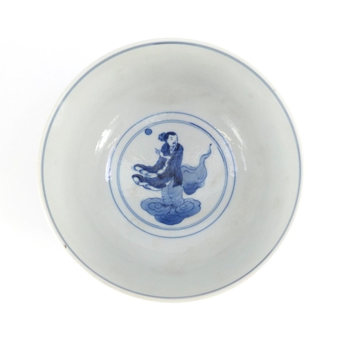 328a - Chinese blue and white porcelain footed bowl, hand painted with eight immortals, six figure Chenghua... 