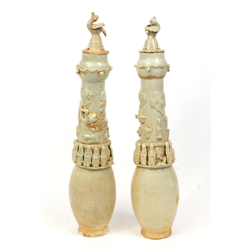 374 - Large pair of chinese stoneware vases and covers, 78cm high