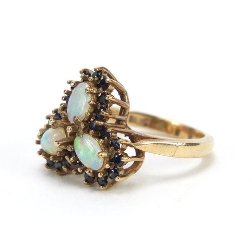 640 - 9ct gold opal and sapphire ring, size M, 6.2g