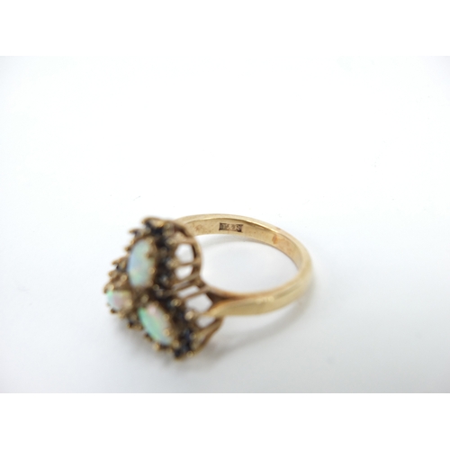 640 - 9ct gold opal and sapphire ring, size M, 6.2g