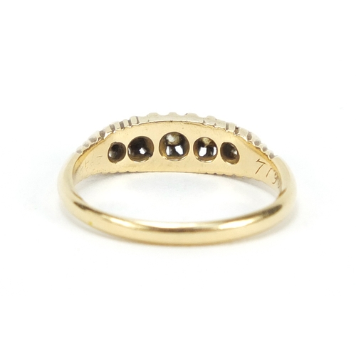 667 - Edwardian 18ct gold diamond five stone ring, Sheffield 1908, size N, 3.5g