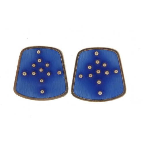 695 - Pair of Norwegian 925S silver and enamel earrings by Karl A Rasmussen, 2.2cm in length, 9.6g