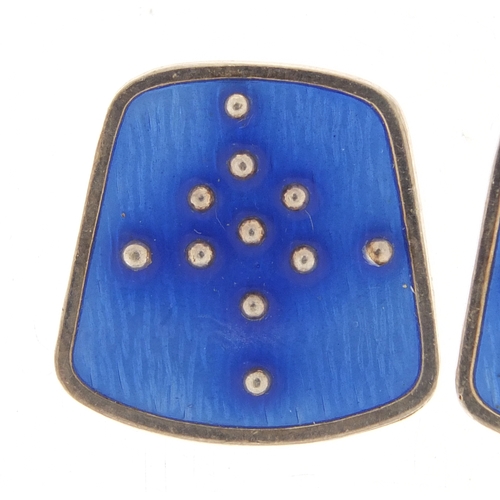 695 - Pair of Norwegian 925S silver and enamel earrings by Karl A Rasmussen, 2.2cm in length, 9.6g