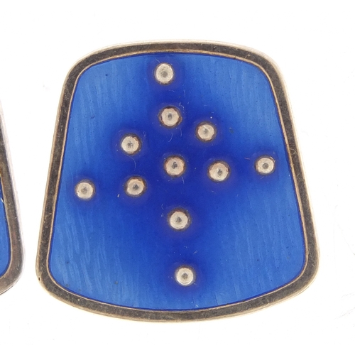 695 - Pair of Norwegian 925S silver and enamel earrings by Karl A Rasmussen, 2.2cm in length, 9.6g