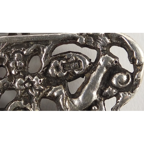 606 - Victorian style silver two piece nurses buckle embossed with putti, PJB London 1961, 10.5cm in lengt... 