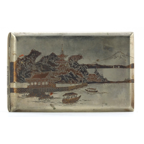 603 - Japanese sterling silver cigarette case, 12.5cm in length, 129.8g