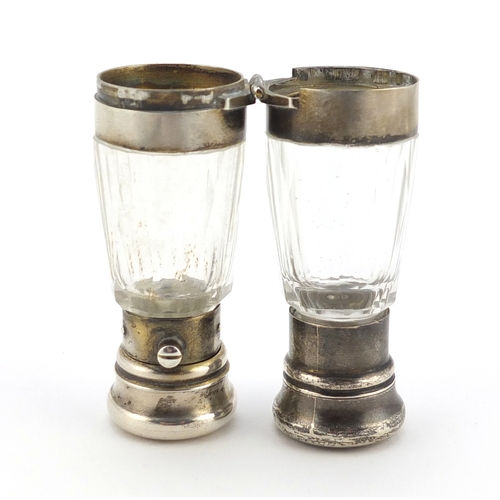 612 - Victorian cut glass double ended scent bottle, with silver coloured metal mounts, 12.5cm in length