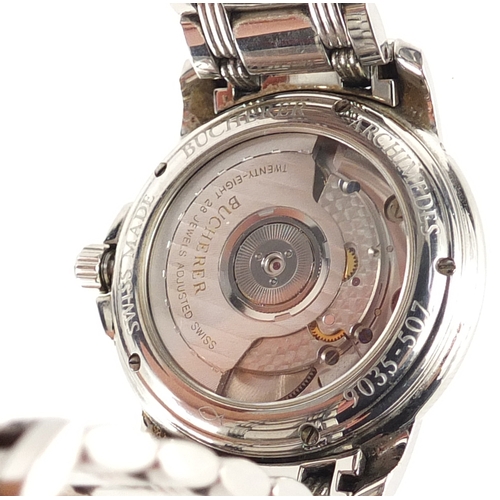 717A - Bucherer Archimedes automatic wristwatch with date dial, box and paperwork, numbered 9035-507, 3.5cm... 