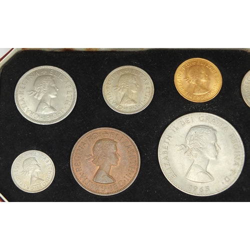 197 - Elizabeth II 1965 specimen coin set with fitted case including a sovereign